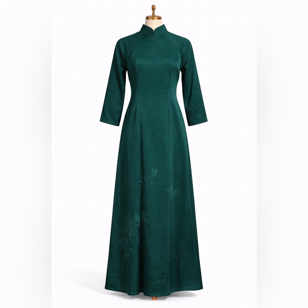 Handmade Vietnamese Áo Dài Dress (No Pants) Dark Green Size XL (Runs Small)